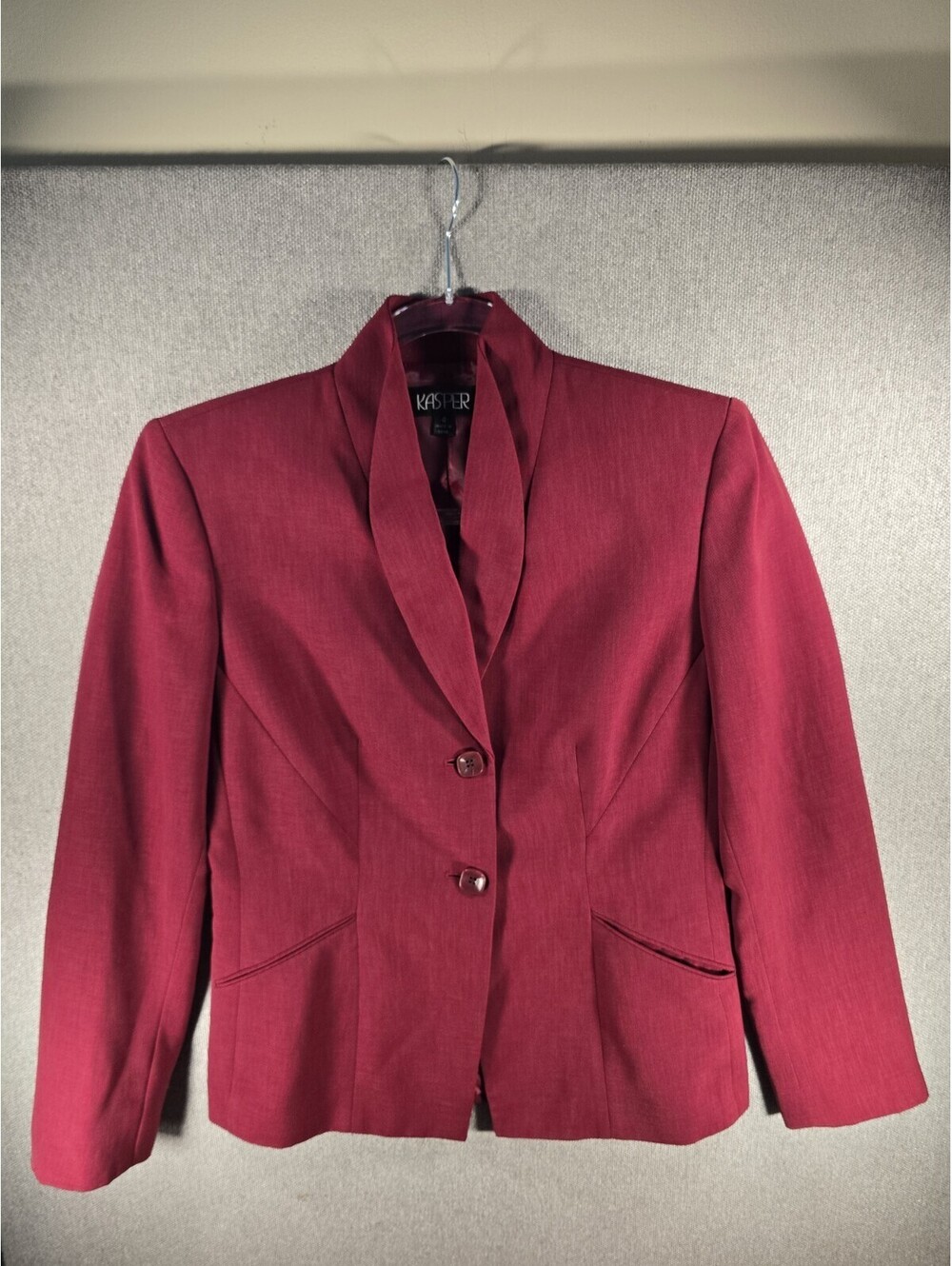 Kasper Womens's Two-Piece Red Suit With Shawl Collar Blazer And Skirt